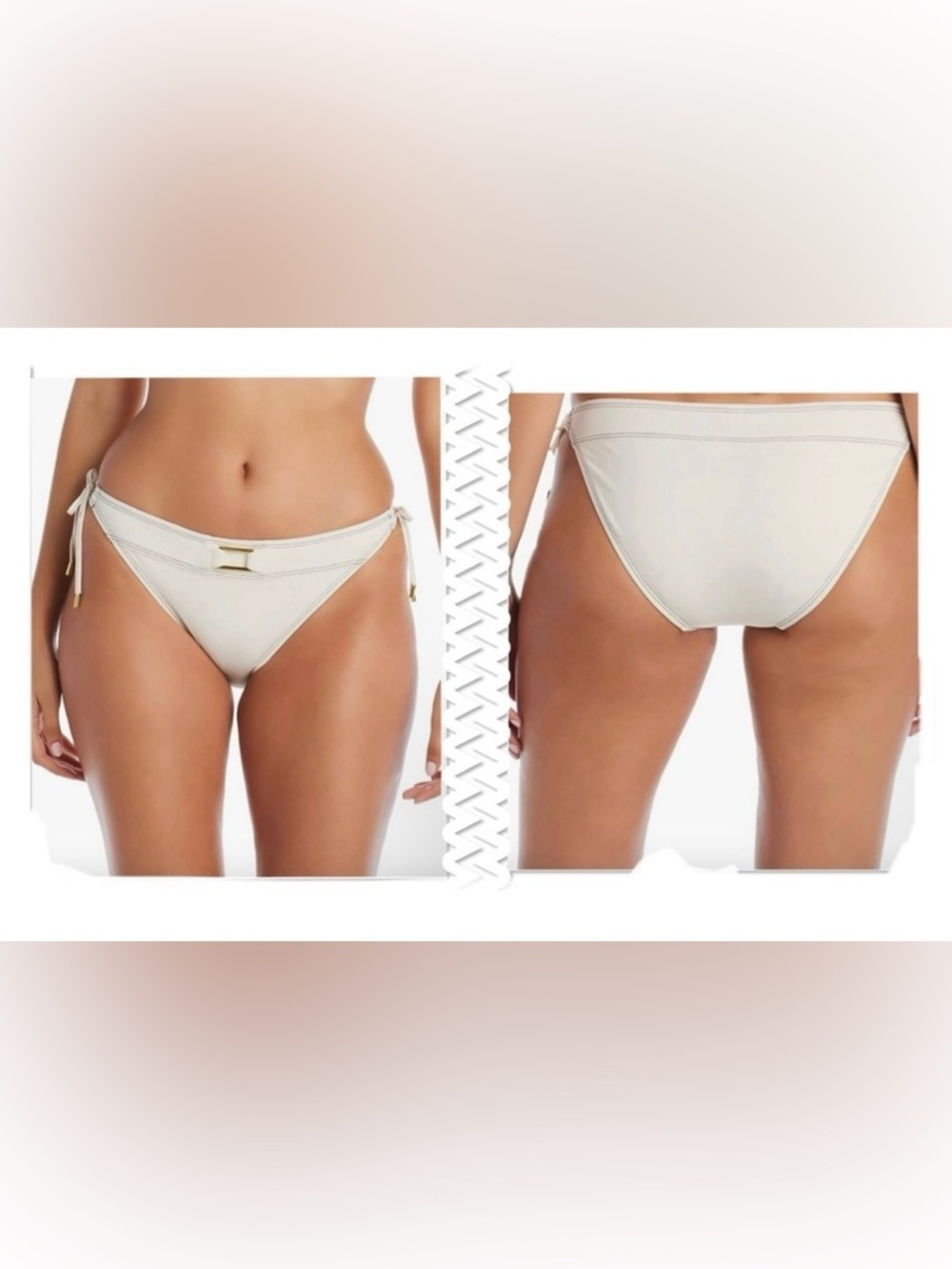 Bleu Rod Beattie Cream Side-Tie Bikini Bottom with Gold Hardware Size 12